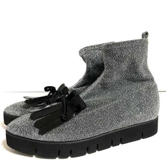 Kennel & Schmenger Ankle Sock Boots Silver Black Sparkly Fringe Pointy Toe New 7 - Picture 14 of 14